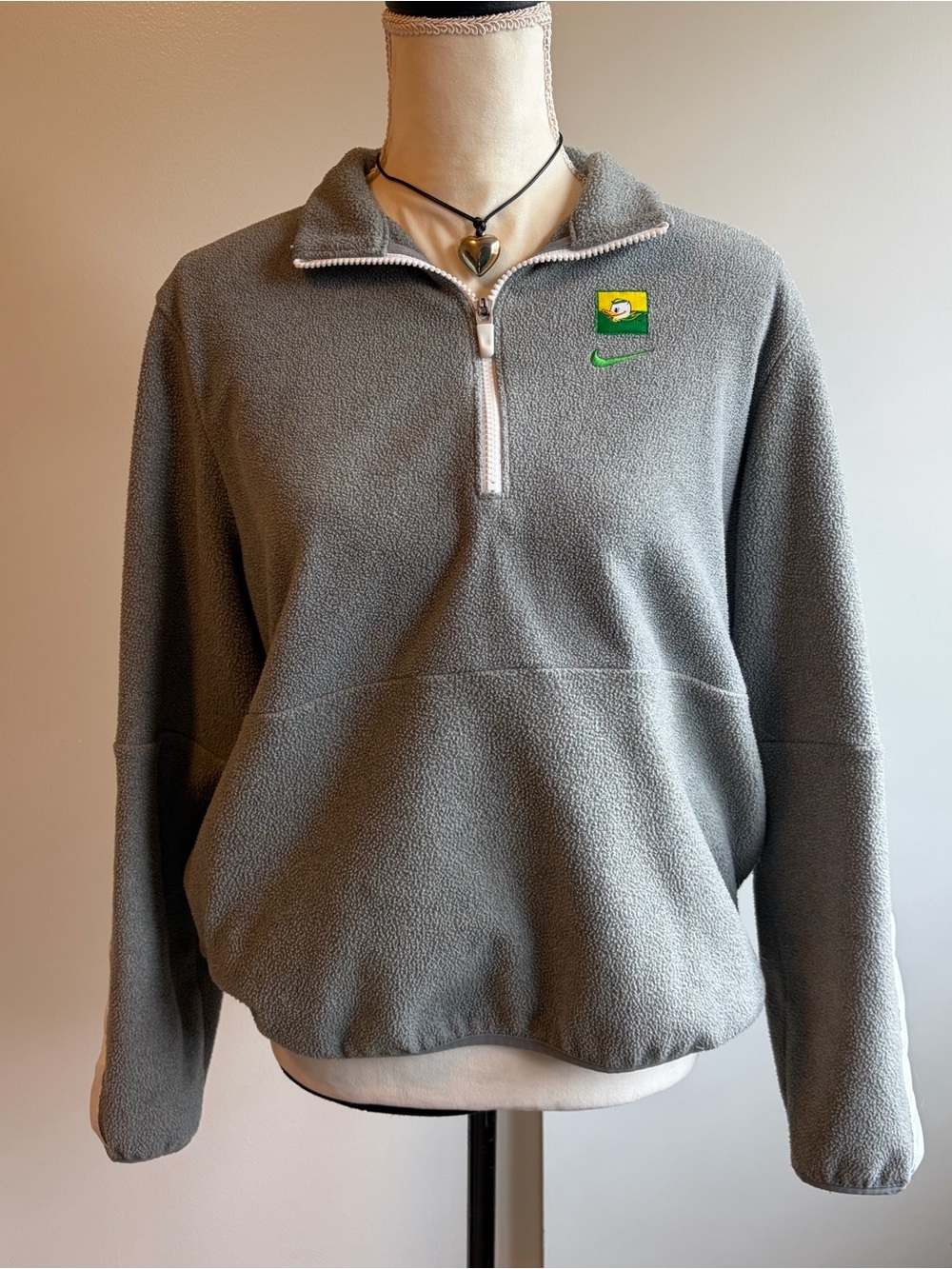 Vintage Nike Grey Quarter-Zip Fleece Pullover University of Oregon ducks